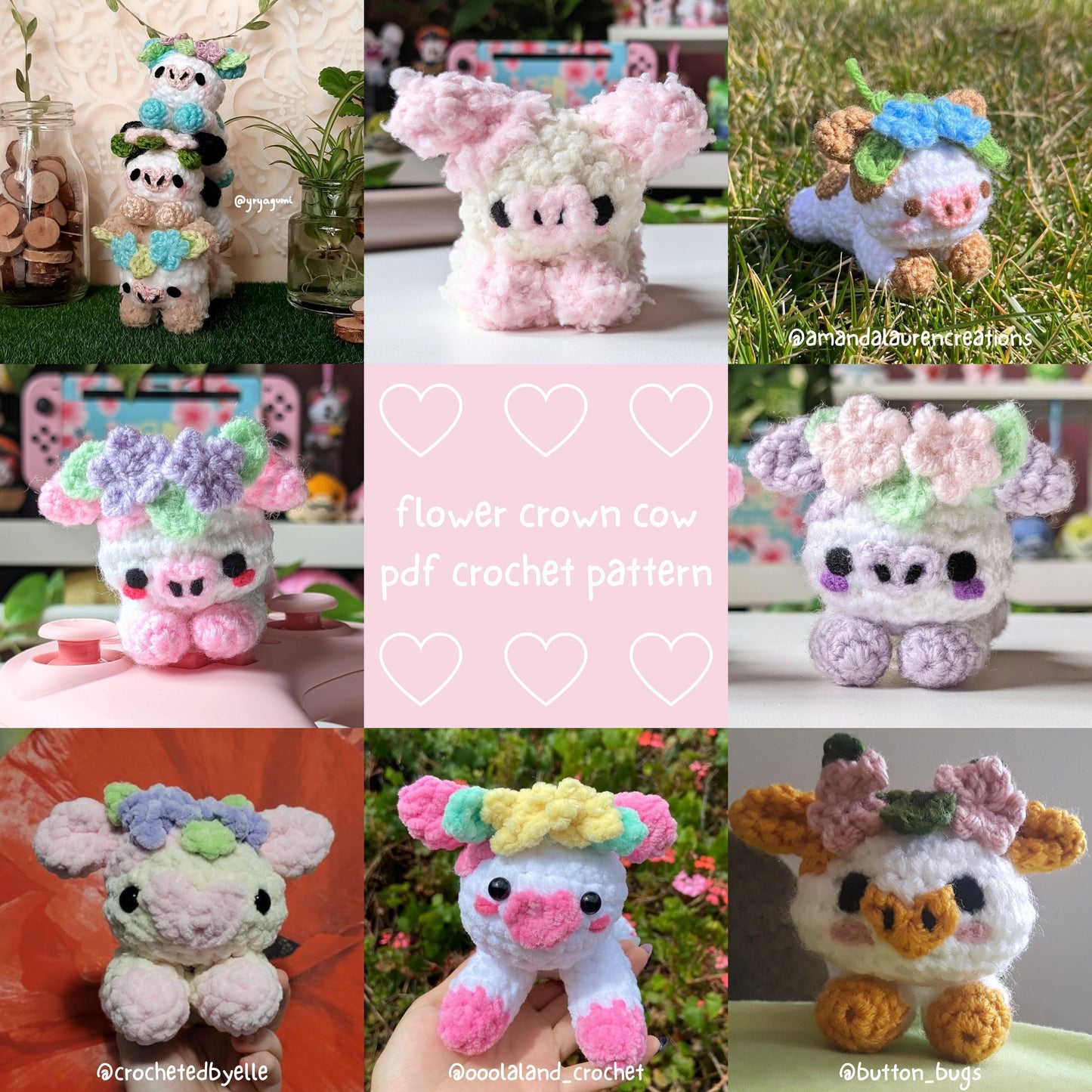 Flower Crown Cow, PDF Cow Crochet Pattern, Digital File Cow Amigurumi Pattern