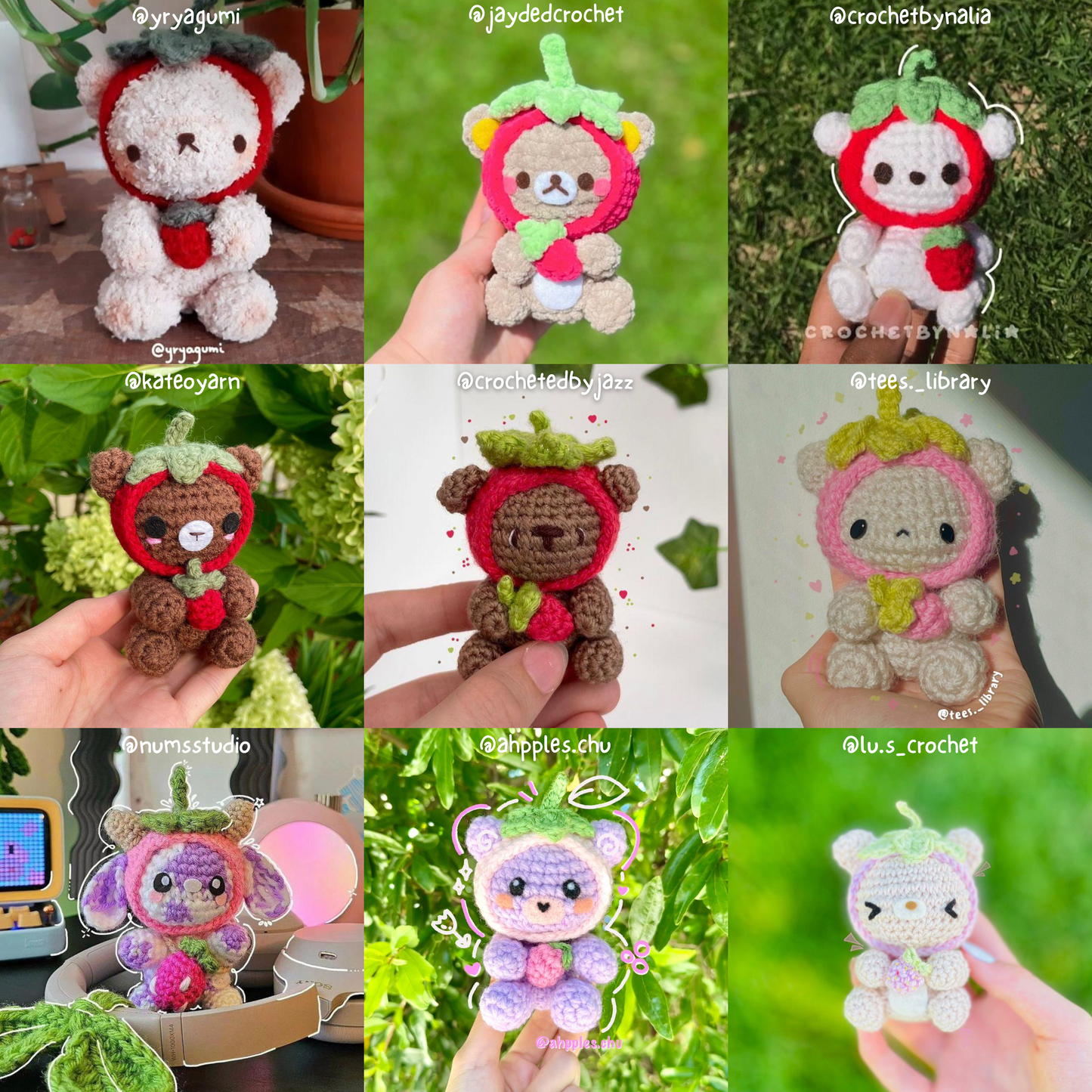 Strawberry Bear, PDF Bear Crochet Pattern, Digital File Bear Amigurumi Pattern