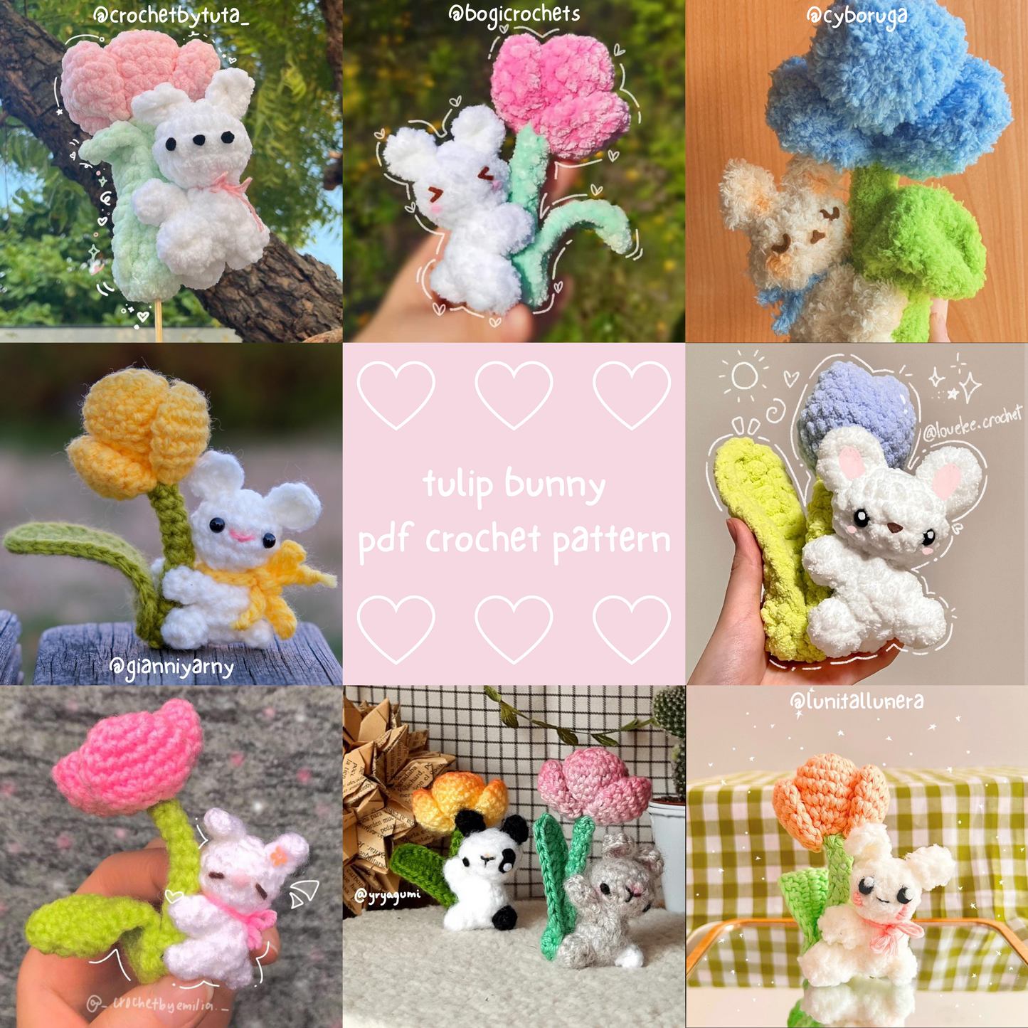 Tulip Bunny, PDF Bunny Crochet Pattern, Digital File Rabbit Amigurumi Pattern